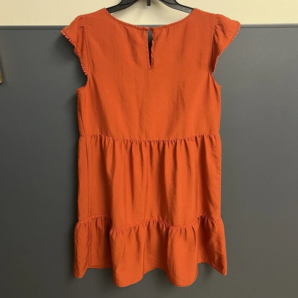 AGB Dress Sz M Burnt-Orange Ruffled Cap‎ Slvs V-Neck CottageCore Women's Medium